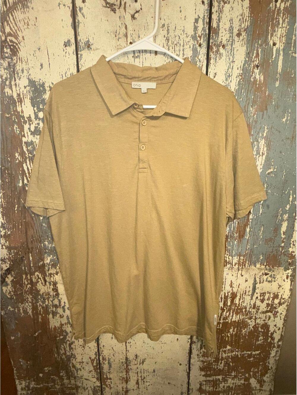 Onia Men's Short Sleeve Polo shirt, Beige, size Large